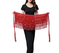 Ballo di Pancia Sciarpe Hip Skirt, Lady Women Danza del Ventre Abito Cintura a Catena in Vita Hula Lucida Spettacolo teatrale Accessori Costume di Danza del Ventre Prop Gonna di Danza del Ventre(Red)