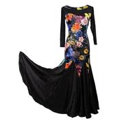 Ballo Standard Nazionali per Donne Moderno Competizione Vestito Sala da Ballo Gonna Elastica Prestazioni del Valzer Tango Costumi Grande Swing Tulle,Flower Color,XXL