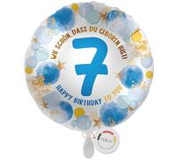 balloa Palloncino a forma di numero 7, per il compleanno dei bambini, 33 cm | Numero 7 blu con scritta "Wie schön, dass du geboren bist", forma rotonda, adatta per elio, vuote, decorazione di compleanno