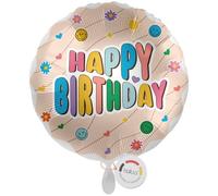balloa Palloncino Happy Birthday con sorrisi e fiori, 33 cm