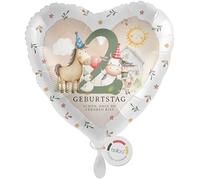 balloa Palloncino XXL 2 anni a forma di cuore, motivo fattoria con cavallo, mucca, anatra maiale, regalo per la seconda festa dei bambini, palloncino a elio, decorazione per la fattoria, 53 cm