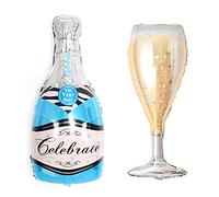 ballonfritz® Set di palloncini con bottiglia di champagne e vetro - XXL in pellicola blu come decorazione per matrimonio, saluto, regalo per feste o sorpresa