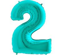 Ballonim Palloncino con numeri 0-9, 100 cm, Tiffany, blu, turchese, menta, con numeri a elio, XXL (numero 2)