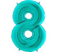 Ballonim Palloncino con numeri 0-9, 100 cm, Tiffany, blu, turchese, menta, con numeri a elio, XXL (numero 8)