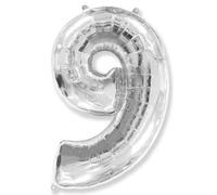 Ballonim Palloncino con numeri 0-9, 86 cm -100 cm, argento, con numeri a elio, palloncini XXL (numero 9 argento)