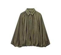Balloon Sleeve Jacket for Women, Womens Puffed Bomber Jacket, Batwing Sleeve Lapel Collar Zip Front Pleated Shirts (Dark Green,S)