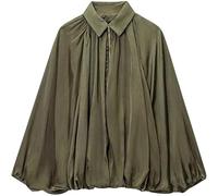 Balloon Sleeve Jacket For Women, Womens Puffed Bomber Jacket, Casual Batwing Sleeve Lapel Collar Zip Shirts (Dark Green,M)