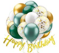 Balloono Set-60 Palloncini Compleanno ● Deco Verde, Bianco, Oro con "Happy Birthday" Striscione ● Addobbi Compleanno