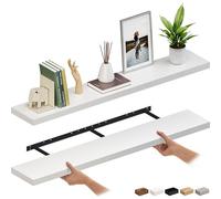 Ballucci Mensole galleggianti da parete, 152,4 cm, in legno, set di 2, con staffe invisibili per bagno, soggiorno, camera da letto, cucina, asilo nido, profondità 20,3 cm, bianco