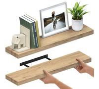 Ballucci Mensole sospese da 91,4 cm, profondità 20,3 cm, confezione da 2 mensole da parete in legno da 91,4 cm, con staffe invisibili, per soggiorno, bagno, cucina, stanza dei bambini, in rovere