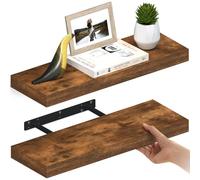 Ballucci Set di 2 mensole galleggianti da parete, in legno, 61 cm, con staffe invisibili, per bagno, soggiorno, camera da letto, cucina, asilo nido, profondità 20,3 cm, marrone rustico