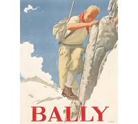 Bally Hiking Boots Poster Vintage Swiss Climber Alps Pubblicità...