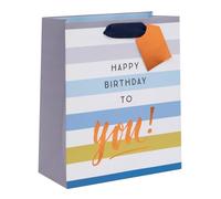 Ballyhoo Sacchetto regalo di compleanno medio Happy Birthday to You, strisce blu, 25,3 x 21,5 x 10,2 mm