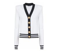 Balmain, ,Knitwear ,Donna ,Bianco ,2XS Cardigan in maglia monogrammato bicolore