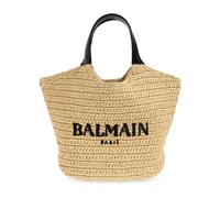 Balmain - Logo Raffia-Effect Top-Handle Bag - - Bags - Donna - Beige - ONE SIZE