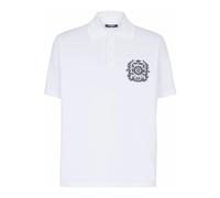 Balmain - Polo in Cotone con Stampa Écusson - - Tops - Uomo - Bianco - 2XL