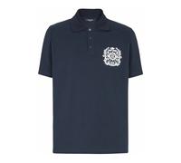 Balmain - Polo in cotone con stampa stemma - - Tops - Uomo - Blu - S
