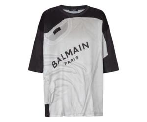 Balmain - T-Shirt Dipinta Nero + Grigio - - Tops - Donna - Multicolore - S