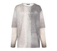 Balmain, ,Tops ,Uomo ,Grigio ,L T-Shirt a Maniche Lunghe a Doppio Strato con Effetto Spray