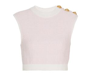 Balmain - Tweed Crop Top con Bottoni - - Tops - Donna - Rosa - M