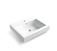 BALNEO ROXI Lavabo Lavabo da Appoggio Quadrato 60x50cm con Foro per Rubinetto, con Foro per Troppo Pieno, Durevole, Moderno, Resistente Ai Prodotti Chimici, Caldo Al Tatto, Bianco in Conglomerato
