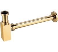 BALNEO Sifone per Lavabo, Universale per Lavabi e Lavabi, Raccordo di Scarico, Vestibilità Perfetta - Sifone per Odori con Apertura di Pulizia, Ottone Dorato, G1 1/4 X 32mm, Universale, Tubo, Quadrato