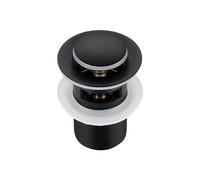 BALNEO Tappo per Lavello Universale Click Cone Pop-Up Nero, Ottone, Antiruggine, 4 Guarnizioni, Guarnizione, Raccordo di Scarico, 62mm X G1 1/4, con Troppopieno, Click B-Click