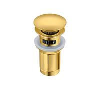 BALNEO Tappo per Lavello Universale Click Cone Pop-Up Oro, Ottone, Antiruggine, 4 Guarnizioni, Guarnizione, Raccordo di Scarico, 66mm X G1 1/4, con Troppopieno, C-Click