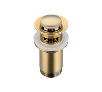 BALNEO Tappo per Lavello Universale Click Cone Pop-Up Oro, Ottone, Antiruggine, 4 Guarnizioni, Guarnizione, Raccordo di Scarico, 62mm X G1 1/4, con Troppopieno, e Click