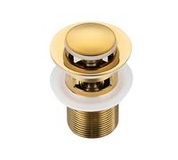 BALNEO Tappo per Lavello Universale Click Cone Pop-Up Oro, Ottone, Antiruggine, 4 Guarnizioni, Guarnizione, Raccordo di Scarico, 62mm X G1 1/4, con Troppo Pieno, Clic B-Click