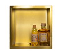 Balneo WALL-BOX ONE Nicchia a Parete per Doccia in Acciaio Inox Dorato, Impermeabile, Installazione Flessibile in Nicchia 30x30x10cm, Nicchia per Utensili da Bagno, Senza Piastrelle,