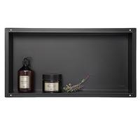 Balneo Wall-Box SENZA Bordo Parete Nicchia Doccia in Acciaio Inox 60x30x7cm, Nero, Impermeabile, per Utensili da Bagno, Flessibile, Sotto Le Piastrelle