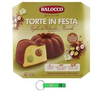 Balocco Balocco Torta in Festa Pistacchio e Nocciola - Dolce di Natale Italiano - Torta ripiena di Pistacchio e Nocciola Crema 400g + Beni Culinari Portachiavi Gratis