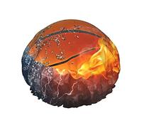 Baloncesto en fuego y agua Llama Salpicaduras Arco iris Cebra Impreso Gorros de ducha para mujeres Gorros de baño elásticos reutilizables Doble impermeable Gorro de ducha de baño