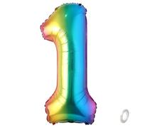 Balorise 40 Pollici Foil Palloncino Arcobaleno Numero 1, Gonfiabili Elio, Grande Numeri 0-9, 10-100 (101cm), Decorazione di Alluminio Palloncini per Festa di Compleanno Anniversario