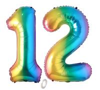 Balorise 40 Pollici Foil Palloncino Arcobaleno Numero 12/21, Gonfiabili Elio, Grande Numeri 0-9, 10-100 (101cm), Decorazione di Alluminio Palloncini per Festa di Compleanno Anniversario