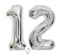 Balorise 40 Pollici Foil Palloncino Argento Numero 12/21, Gonfiabili Elio, Grande Numeri 0-9, 10-100 (101cm), Decorazione di Alluminio Palloncini per Festa di Compleanno Anniversario