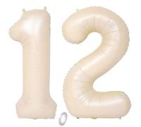 Balorise 40 Pollici Foil Palloncino Beige Numero 12/21, Gonfiabili Elio, Grande Numeri 0-9, 10-100 (101cm), Decorazione di Alluminio Palloncini per Festa di Compleanno Anniversario
