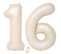 Balorise 40 Pollici Foil Palloncino Beige Numero 16/61, Gonfiabili Elio, Grande Numeri 0-9, 10-100 (101cm), Decorazione di Alluminio Palloncini per Festa di Compleanno Anniversario