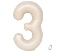 Balorise 40 Pollici Foil Palloncino Beige Numero 3, Gonfiabili Elio, Grande Numeri 0-9, 10-100 (101cm), Decorazione di Alluminio Palloncini per Festa di Compleanno Anniversario