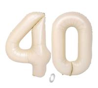 Balorise 40 Pollici Foil Palloncino Beige Numero 40, Gonfiabili Elio, Grande Numeri 0-9, 10-100 (101cm), Decorazione di Alluminio Palloncini per Festa di Compleanno Anniversario