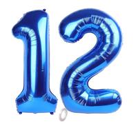 Balorise 40 Pollici Foil Palloncino Blu Numero 12/21, Gonfiabili Elio, Grande Numeri 0-9, 10-100 (101cm), Decorazione di Alluminio Palloncini per Festa di Compleanno Anniversario