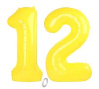 Balorise 40 Pollici Foil Palloncino Giallo Numero 12/21, Gonfiabili Elio, Grande Numeri 0-9, 10-100 (101cm), Decorazione di Alluminio Palloncini per Festa di Compleanno Anniversario