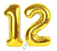 Balorise 40 Pollici Foil Palloncino Oro Numero 12/21, Gonfiabili Elio, Grande Numeri 0-9, 10-100 (101cm), Decorazione di Alluminio Palloncini per Festa di Compleanno Anniversario