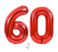 Balorise 40 Pollici Foil Palloncino Rosso Numero 60, Gonfiabili Elio, Grande Numeri 0-9, 10-100 (101cm), Decorazione di Alluminio Palloncini per Festa di Compleanno Anniversario