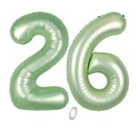 Balorise 40 Pollici Foil Palloncino Verde Numero 26/62, Gonfiabili Elio, Grande Numeri 0-9, 10-100 (101cm), Decorazione di Alluminio Palloncini per Festa di Compleanno Anniversario