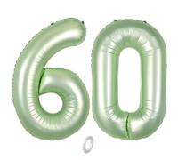 Balorise 40 Pollici Foil Palloncino Verde Numero 60, Gonfiabili Elio, Grande Numeri 0-9, 10-100 (101cm), Decorazione di Alluminio Palloncini per Festa di Compleanno Anniversario