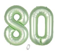 Balorise 40 Pollici Foil Palloncino Verde Numero 80, Gonfiabili Elio, Grande Numeri 0-9, 10-100 (101cm), Decorazione di Alluminio Palloncini per Festa di Compleanno Anniversario