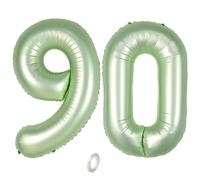 Balorise 40 Pollici Foil Palloncino Verde Numero 90, Gonfiabili Elio, Grande Numeri 0-9, 10-100 (101cm), Decorazione di Alluminio Palloncini per Festa di Compleanno Anniversario
