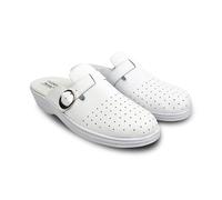 Balsat | Zoccolo sanitario, pelle perforata, antiscivolo con zeppa, realizzato in Spagna, blu o bianco, bianco, 41 EU